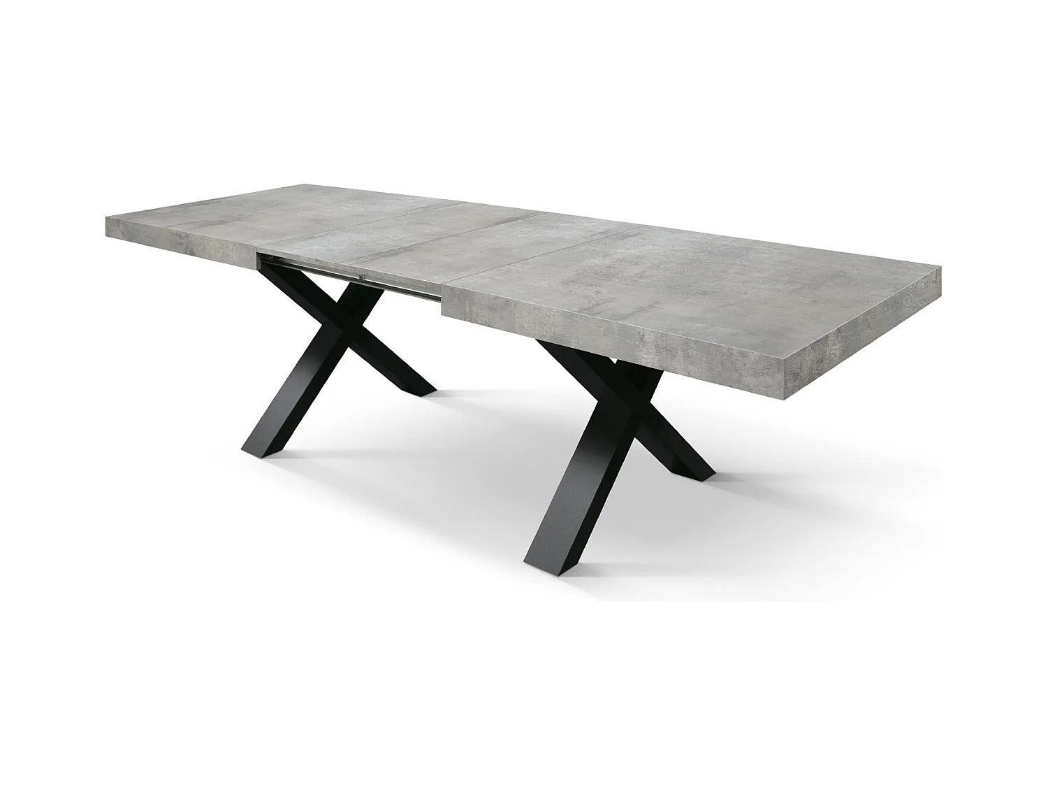 Zementgrauer Holztisch, anthrazitfarbene Beine, 160x90-240x90cm - AMALFI