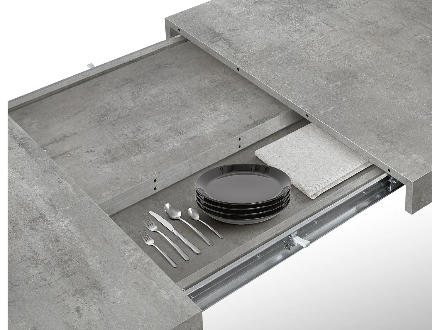 Mesa de madeira cinzenta cimento, pernas antracite, ext.160x90-240x90cm - AMALFI