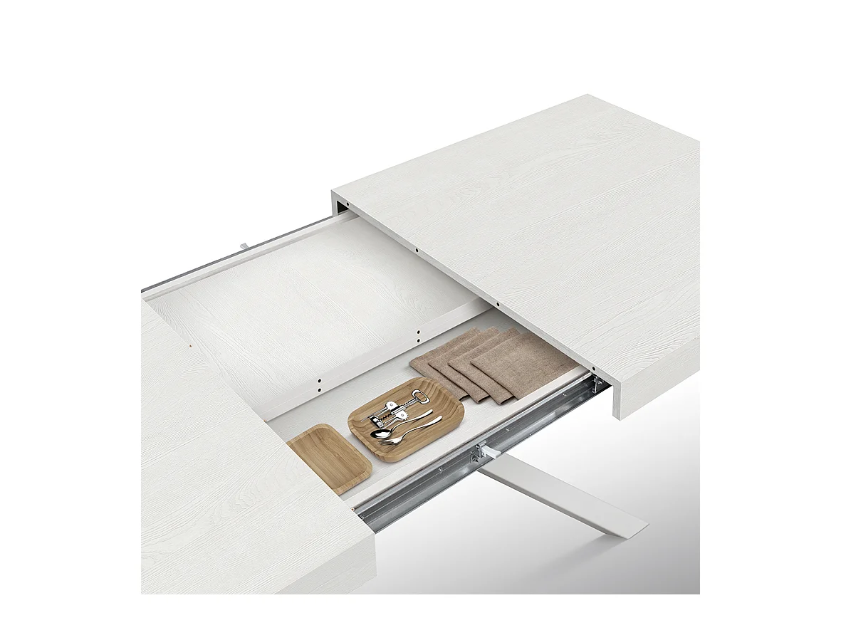 Tavolo legno, finitura bianco ,base X bianco, allungabile 140x90 - CAMAIORE