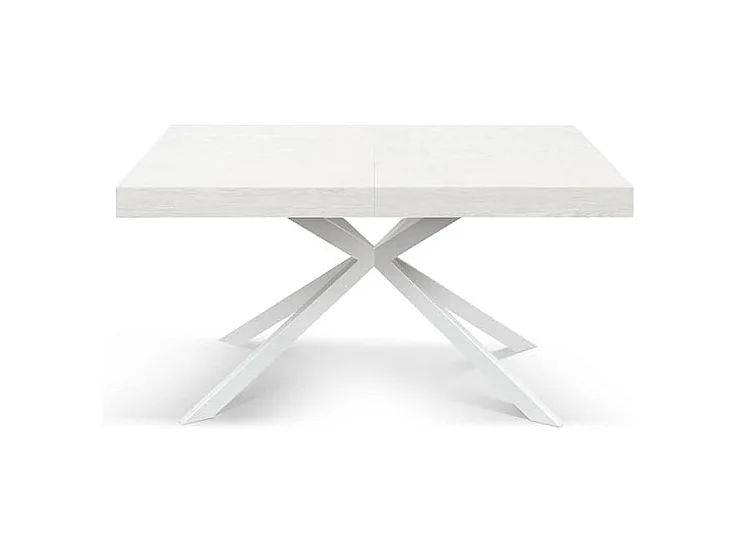 Holztisch, weiß lackiert, weißes X-Fußgestell, ausziehbar 140x90 - CAMAIORE