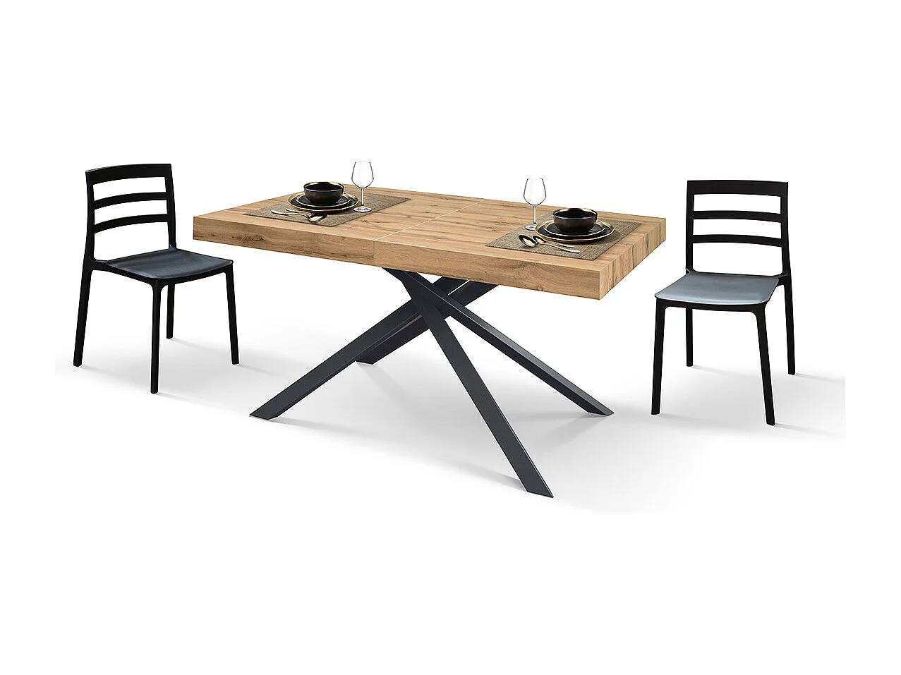 Tavolo legno, finitura rovere, base antracite, allungabile 160x90 - FORTE DEI MARMI