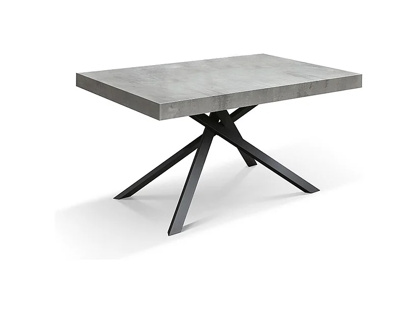 Table en bois, finition gris ciment, base anthracite, extensible 140x90 - FORTE DEI MARMI