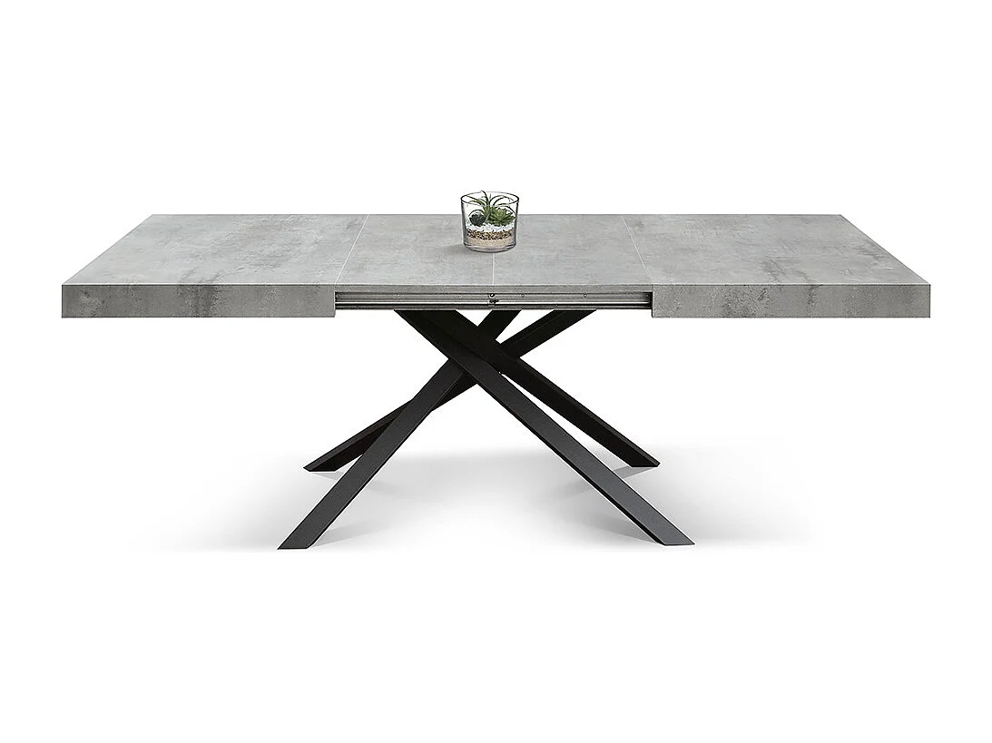 Table en bois, finition gris ciment, base anthracite, extensible 140x90 - FORTE DEI MARMI