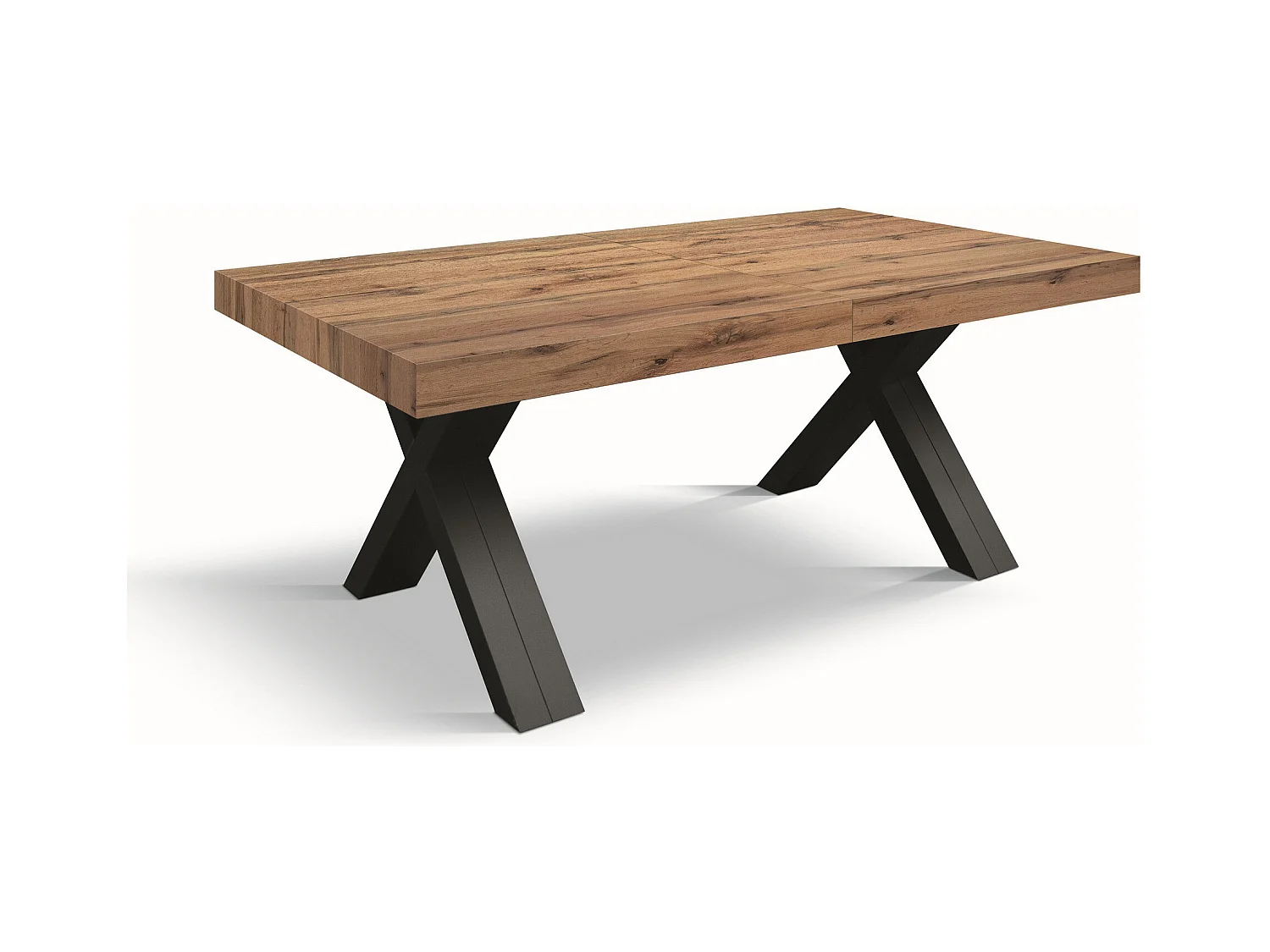 Rustikaler Eichenholztisch, anthrazitfarbenes Holz X-Beine 180x90-480x90cm - GALLIPOLI