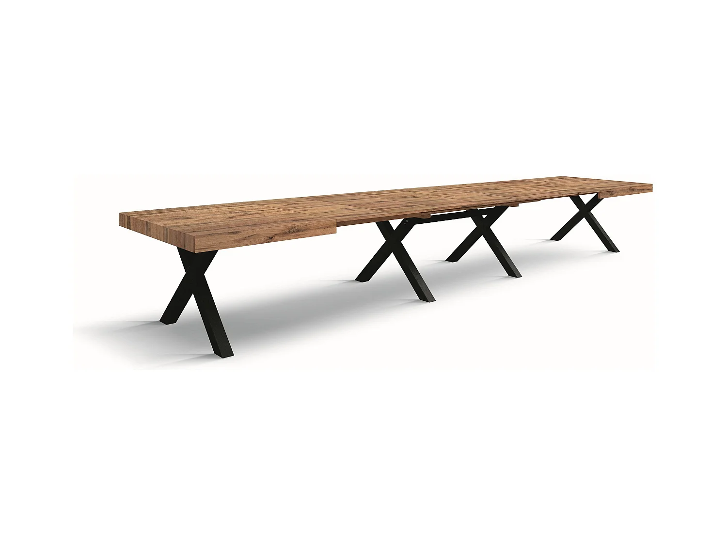 Rustiek eikenhouten tafel, antraciet hout X-poten 180x90-480x90cm - GALLIPOLI