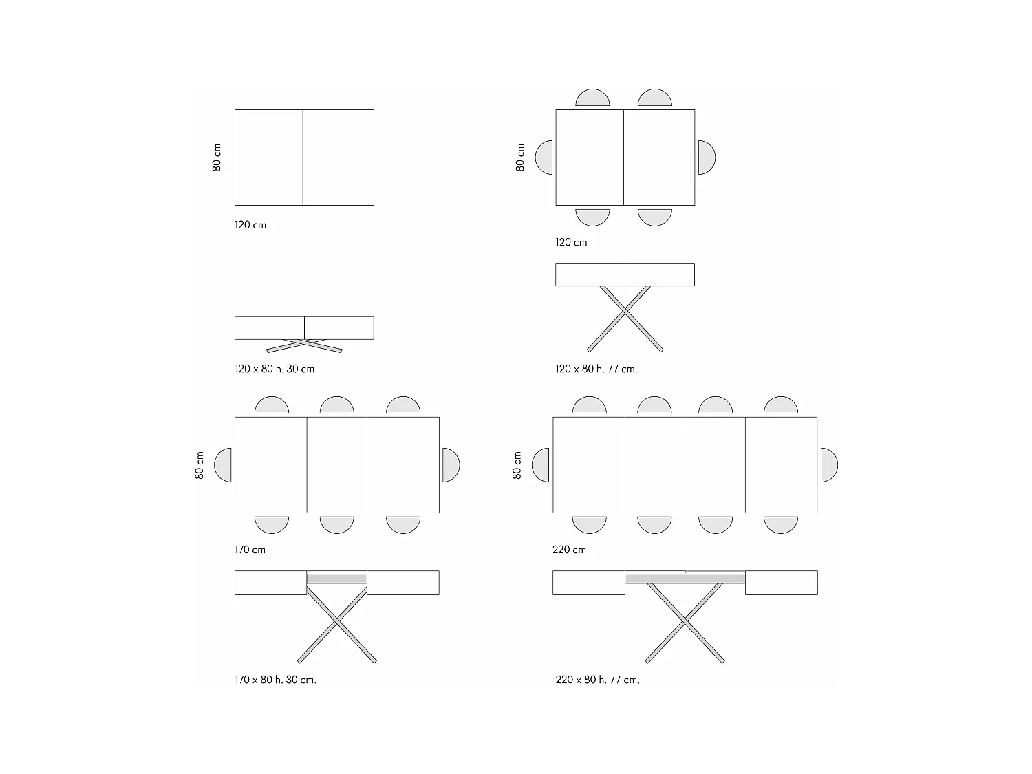 Mesa de centro de madeira com acabamento em carvalho rústico, base preta, convertível 120x80 - CAMOGLI