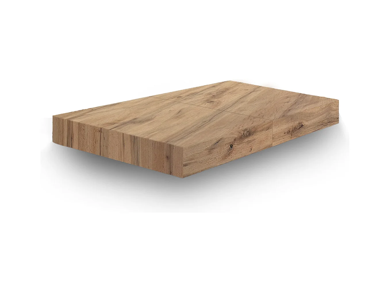 Rustikaler Couchtisch aus Eichenholz, schwarzer Sockel, umbaubar 120x80 - CAMOGLI