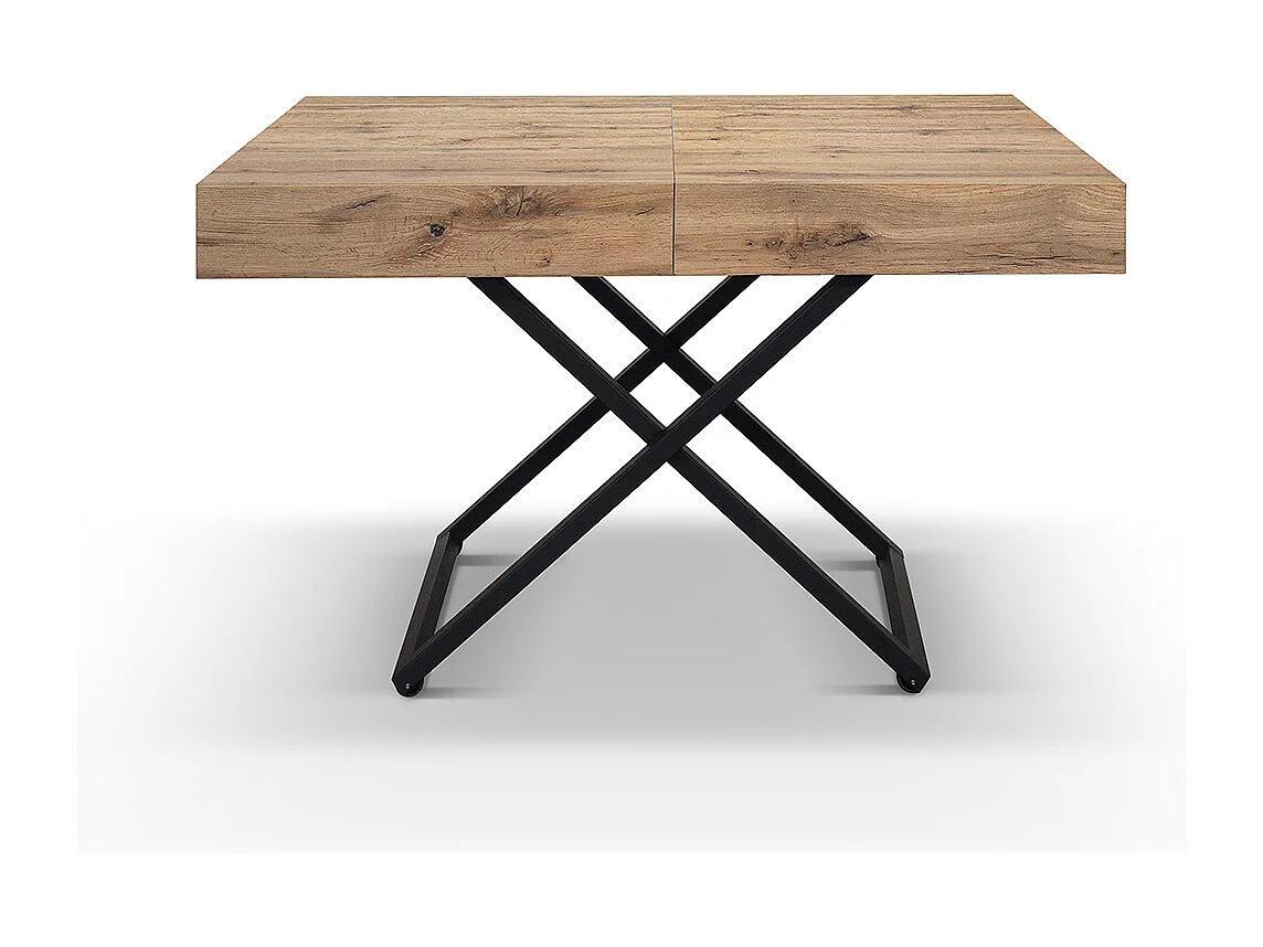 Table basse rustique en bois finition chêne base noire, transformable 120x80 - CAMOGLI