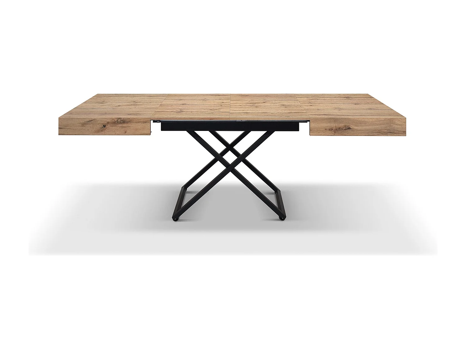 Table basse rustique en bois finition chêne base noire, transformable 120x80 - CAMOGLI