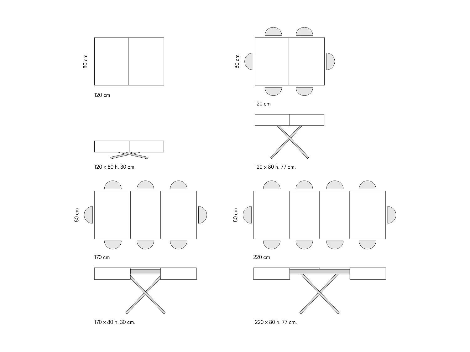 Table basse rustique en bois finition chêne base noire, transformable 120x80 - CAMOGLI