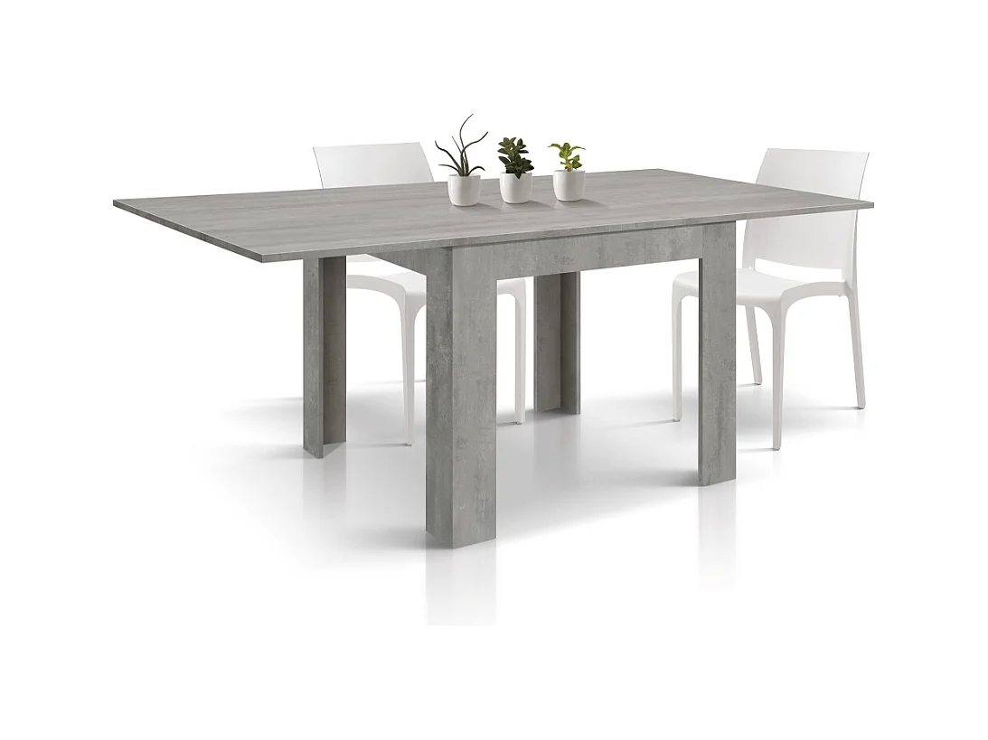 Table en finition gris ciment, pliante et extensible 90×90- 180×90 cm - LIPARI