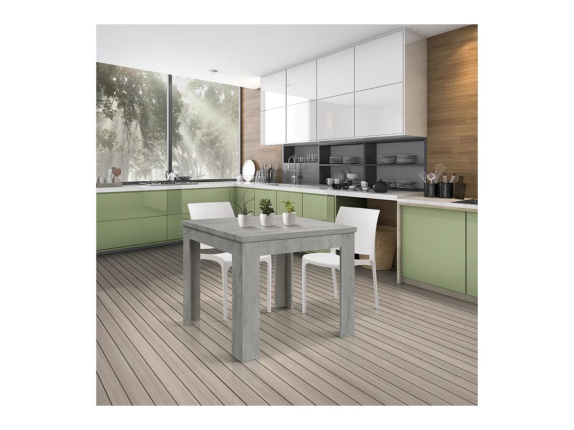 Table en finition gris ciment, pliante et extensible 90×90- 180×90 cm - LIPARI