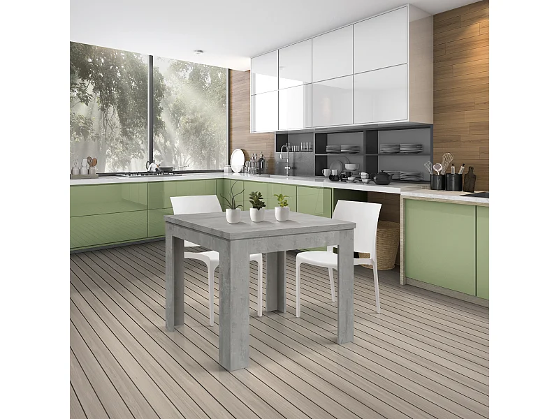 Cementgrijze tafel, uittrekbaar 90×90- 180×90 cm - LIPARI