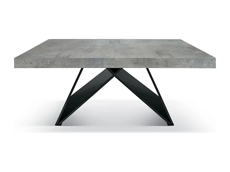 Table en bois,gris béton,base anthracite,elong.180×90-260×90cm - VULCANO