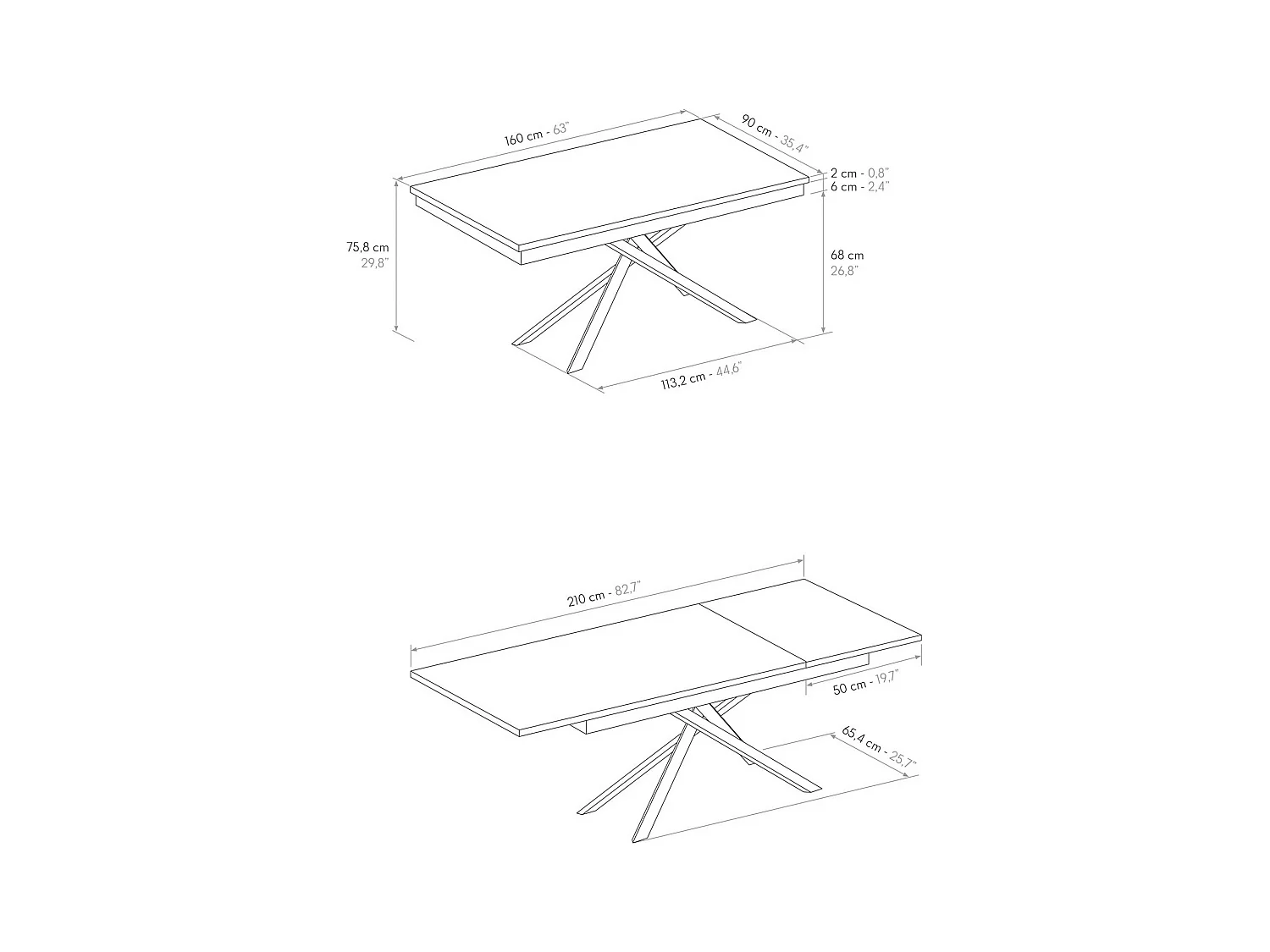 Mesa de madera, efecto roble, base blanca, ext.160x90-210x90cm - VOLPAIA