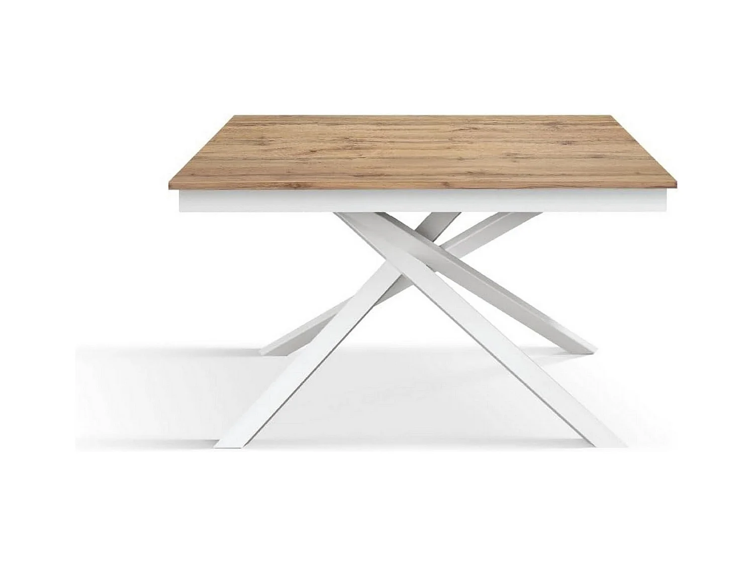 Holztisch, Eiche-Effekt, weiße Basis, 160x90-210x90cm - VOLPAIA