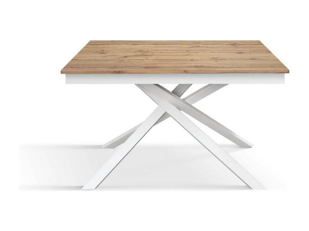 Houten tafel, eiken effect, voet wit, ext.160x90-210x90cm - VOLPAIA