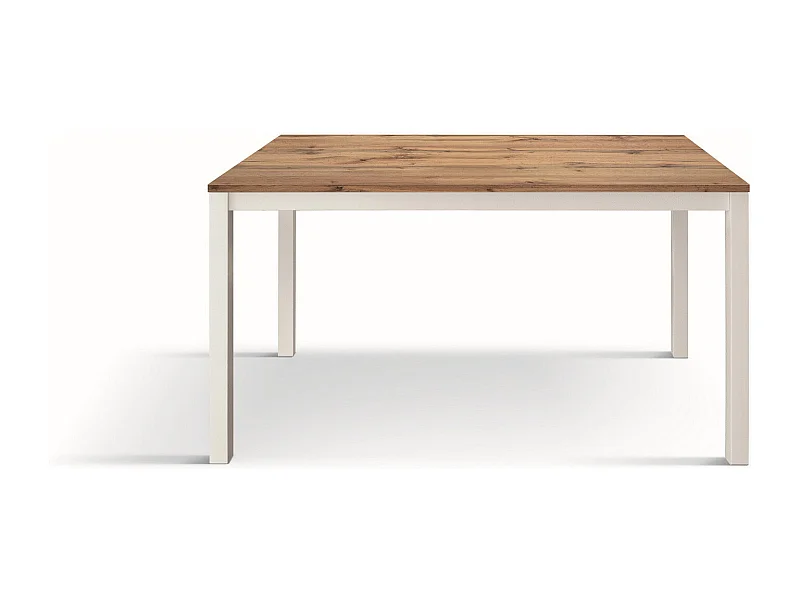 Holztisch, Eiche-Effekt, weiße Basis, 140x80-190x80cm - TROPEA