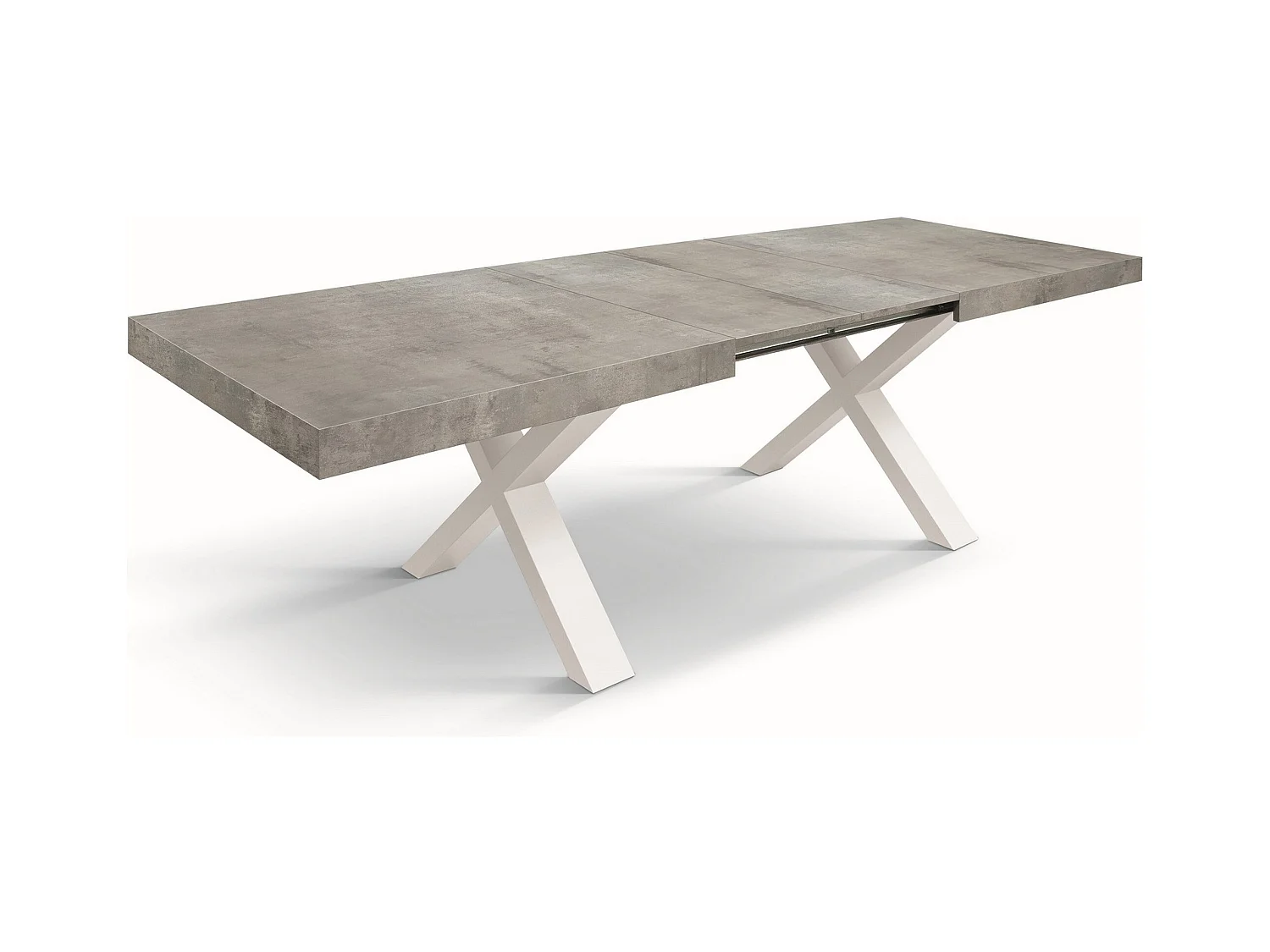 Mesa de madeira cinzenta cimento, pernas brancas, ext.160x90-240x90cm - AMALFI