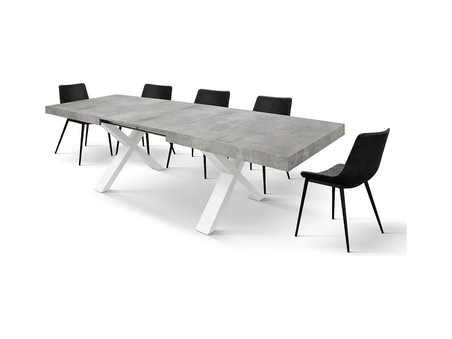 Mesa de madeira cinzenta cimento, pernas brancas, ext.160x90-240x90cm - AMALFI