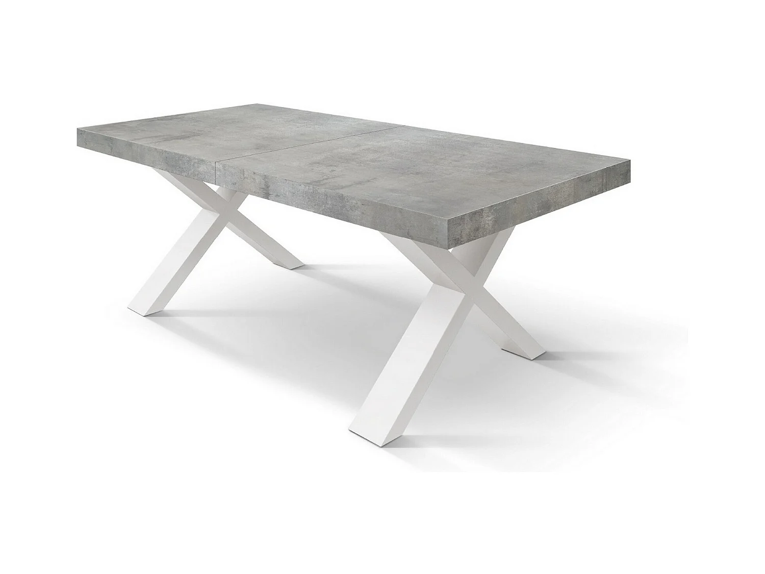 Zementgrauer Holztisch, weiße Beine, 160x90-240x90cm - AMALFI
