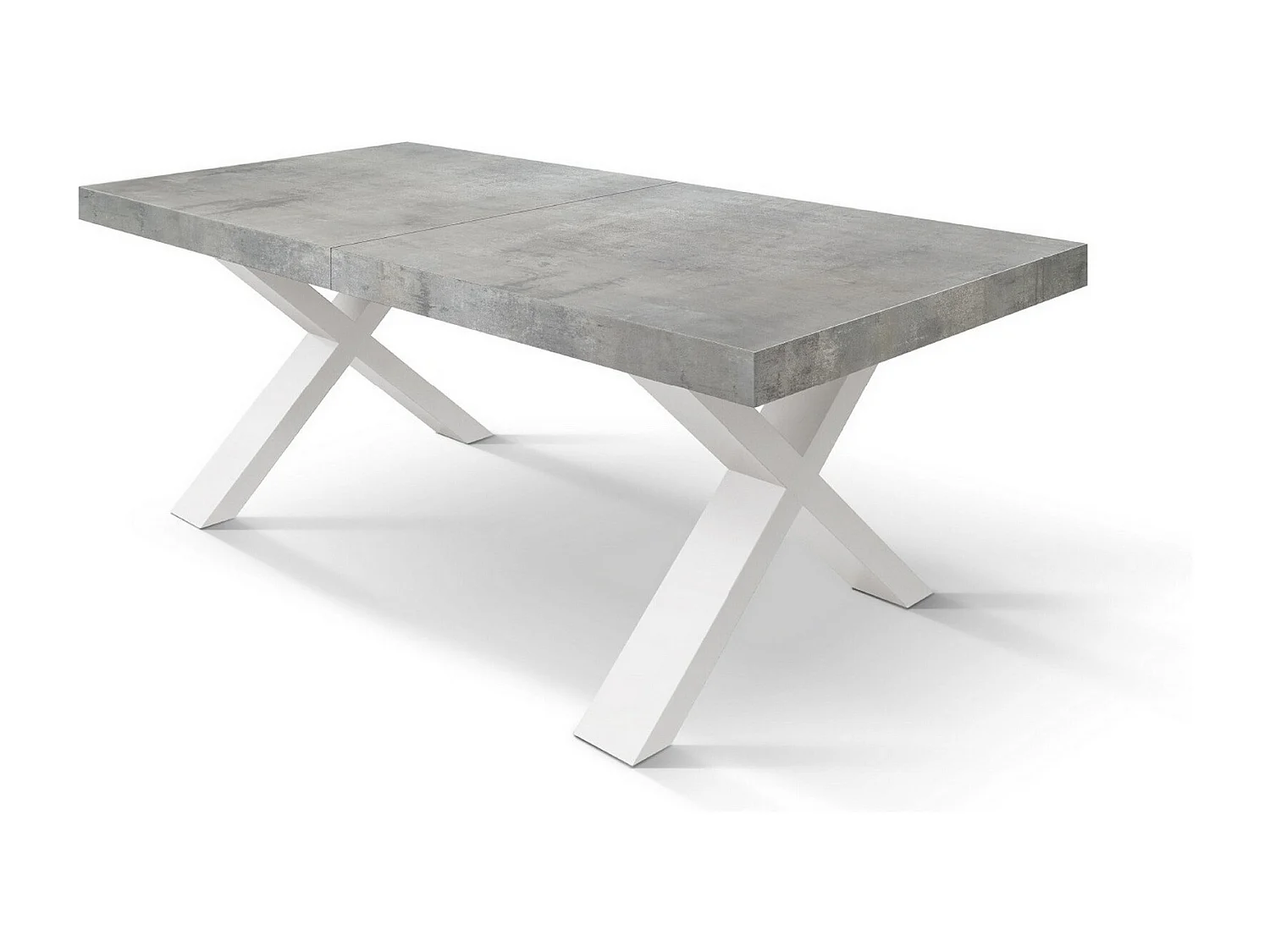 Zementgrauer Holztisch, weiße Beine, 160x90-240x90cm - AMALFI