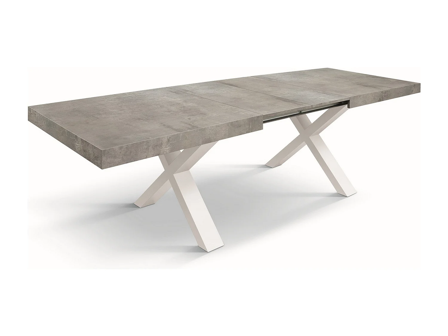 Zementgrauer Holztisch, weiße Beine, 160x90-240x90cm - AMALFI