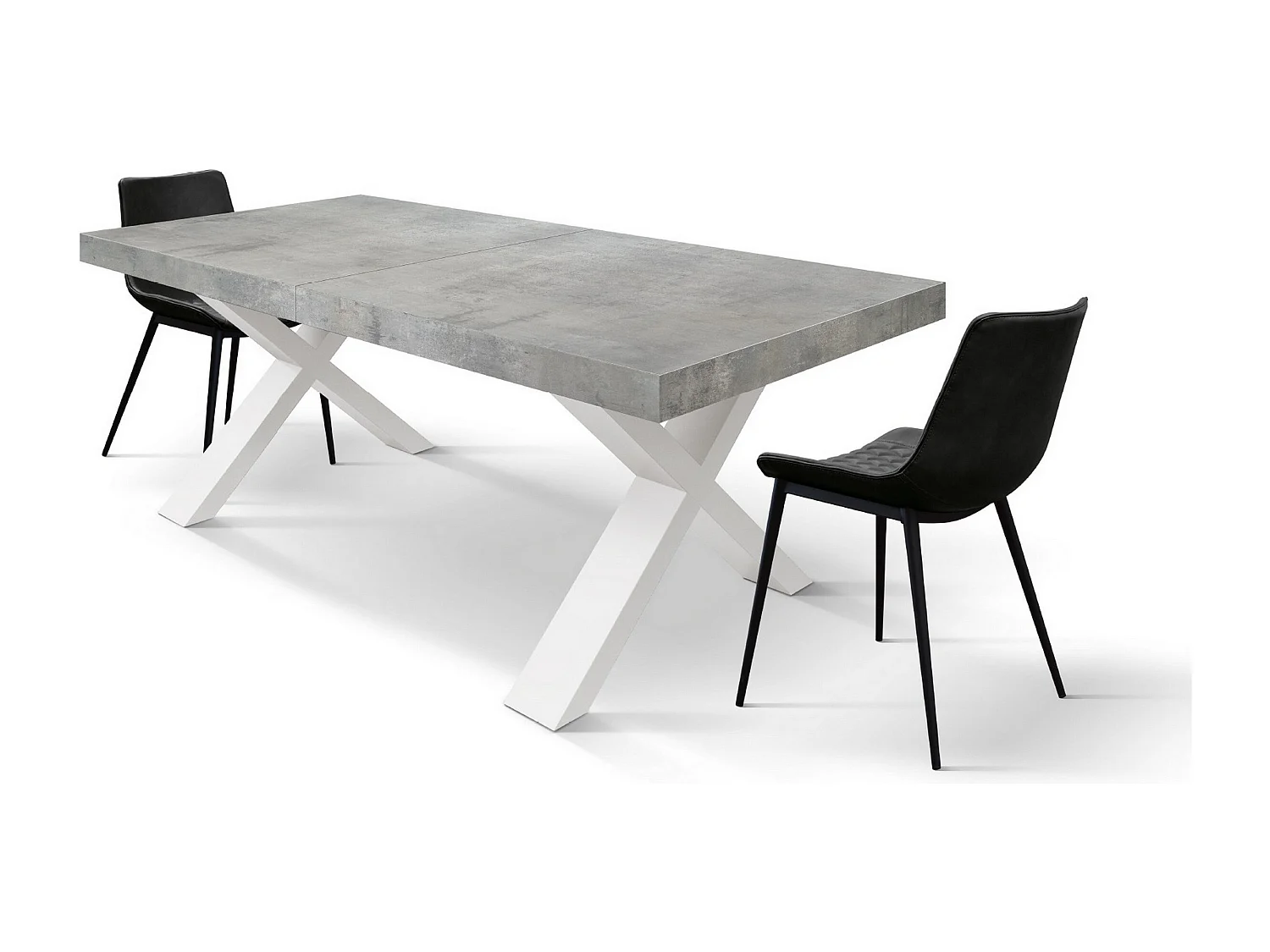 Zementgrauer Holztisch, weiße Beine, 160x90-240x90cm - AMALFI