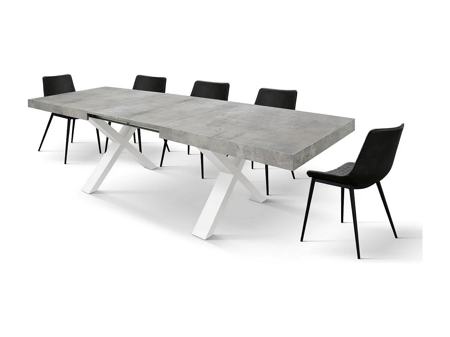 Zementgrauer Holztisch, weiße Beine, 160x90-240x90cm - AMALFI