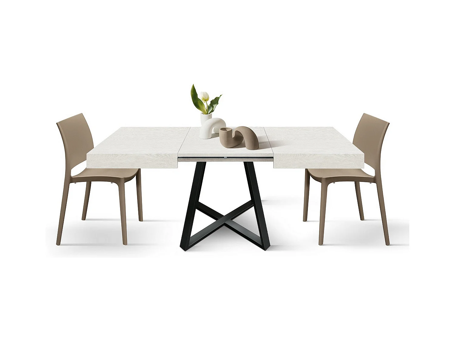 Houten tafel,essen wit, antraciet onderstel, 95x90-145x90cm - FORTE DEI MARMI