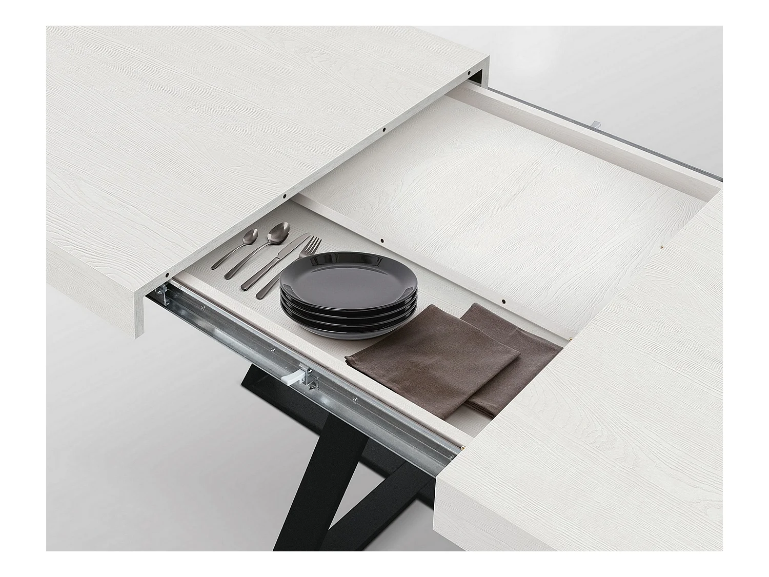 Houten tafel,essen wit, antraciet onderstel, 95x90-145x90cm - FORTE DEI MARMI