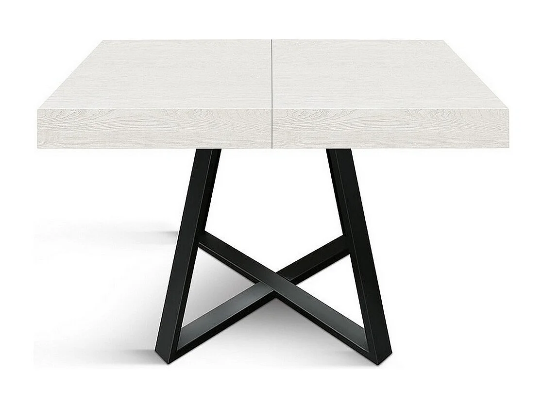 Tavolo legno,bianco frassinato,base antracite, allung. 95x90-145x90cm - FORTE DEI MARMI