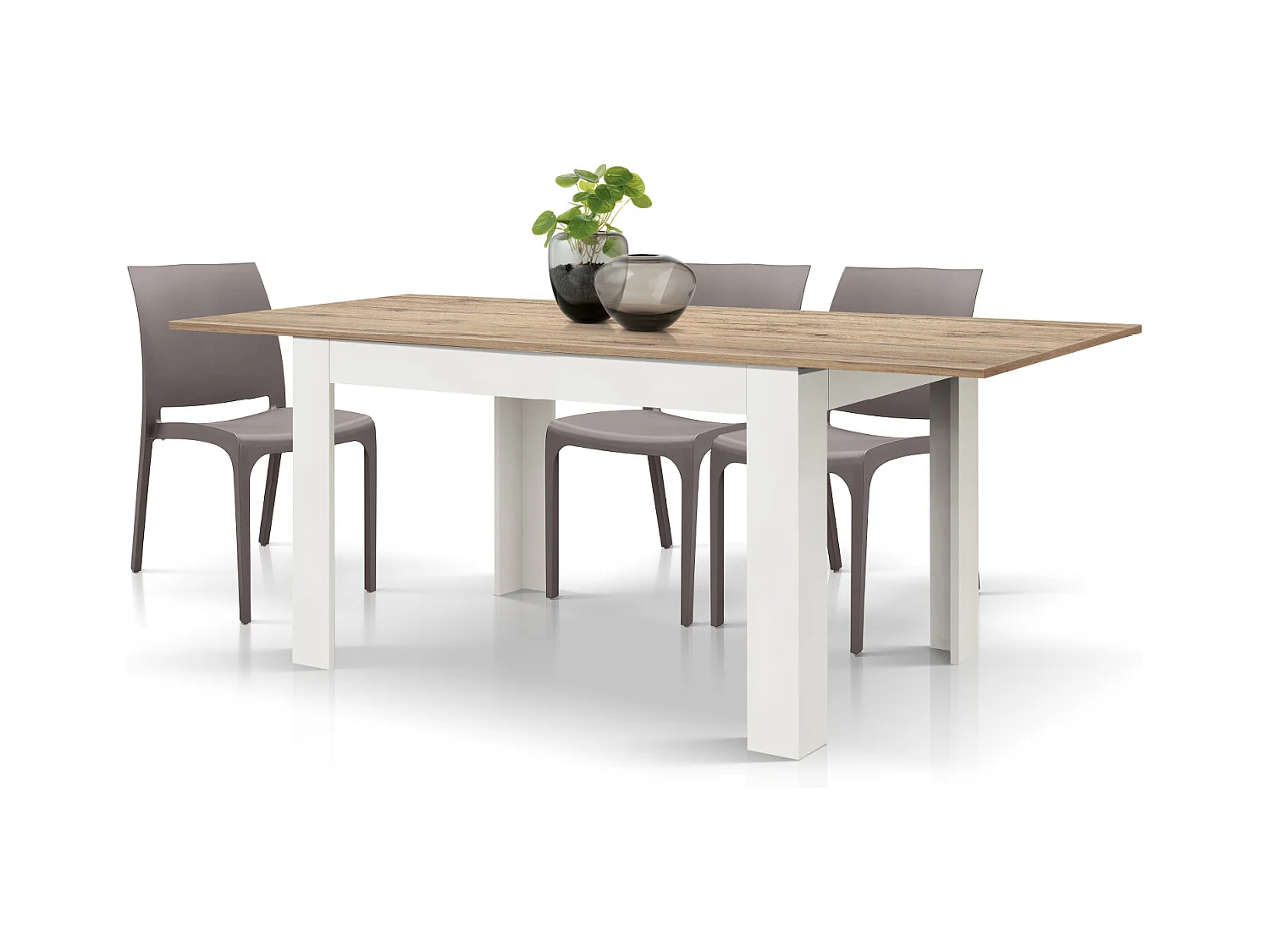 Tavolo legno, finitura rovere, base bianca,allungabile 120×80-170×80cm - LIPARI