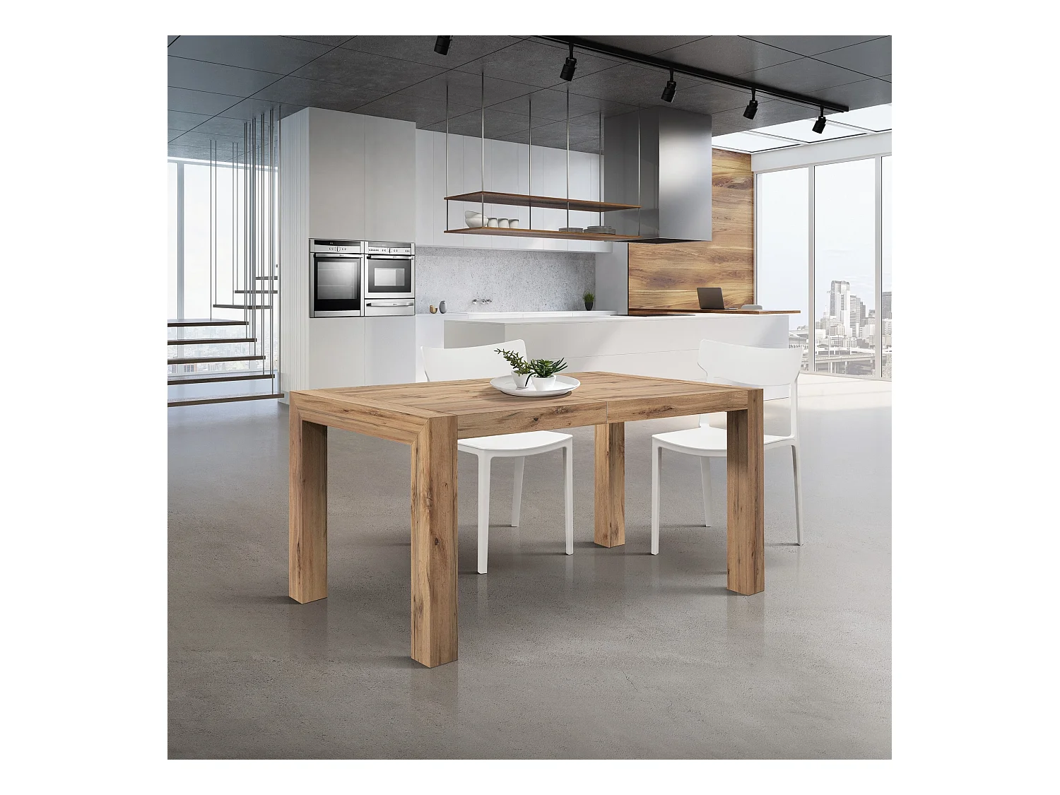 Table en bois, finition chêne rustique, ext.160x90-240x90cm - MARZAMEMI