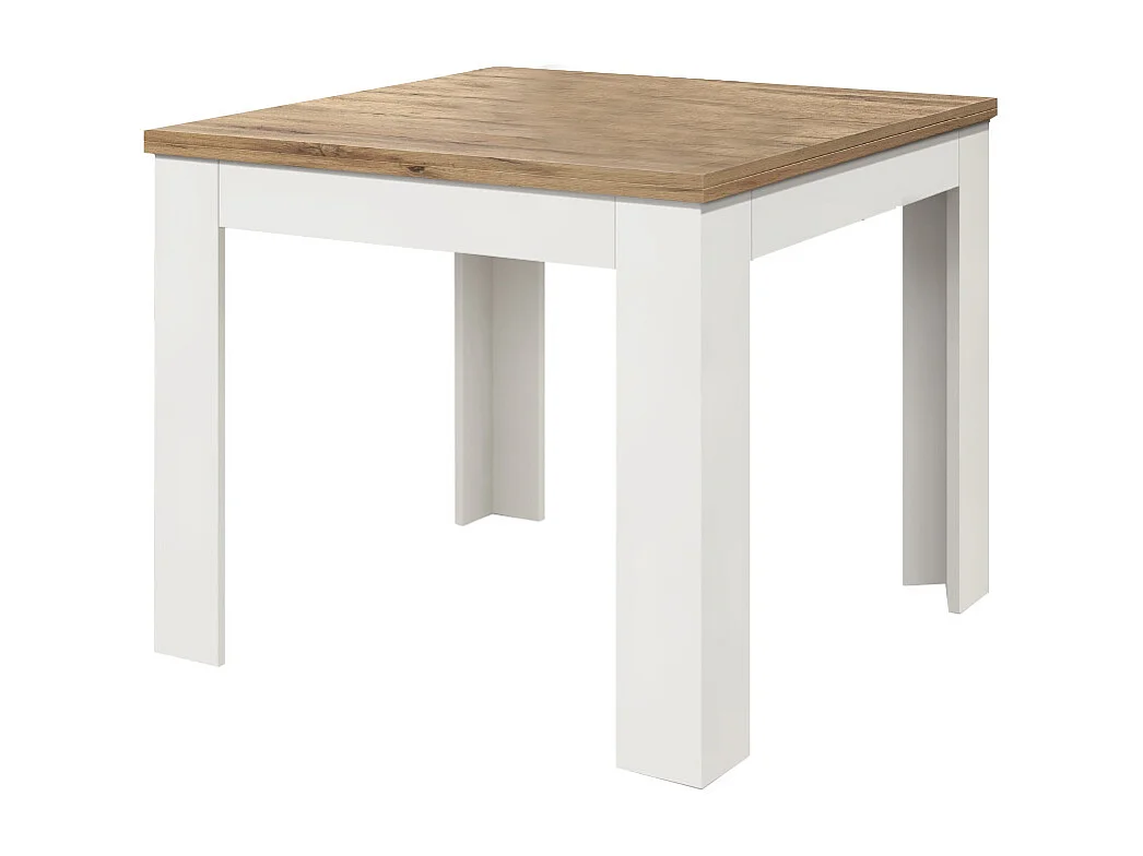 Table en bois finition chêne, base blanche extensible 90×90-180×90cm - LIPARI