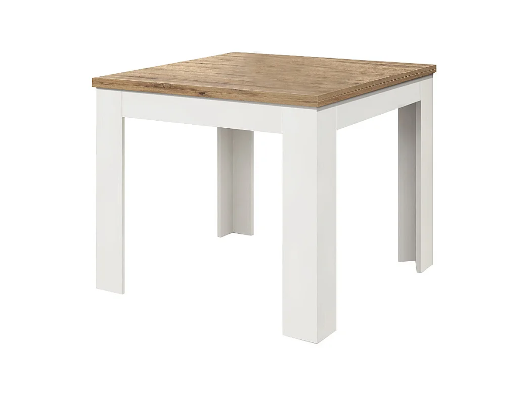 Table en bois finition chêne, base blanche extensible 90×90-180×90cm - LIPARI
