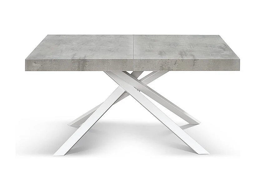Mesa de madera, acabado gris cemento, base blanca, extensible 160x90 - FORTE DEI MARMI