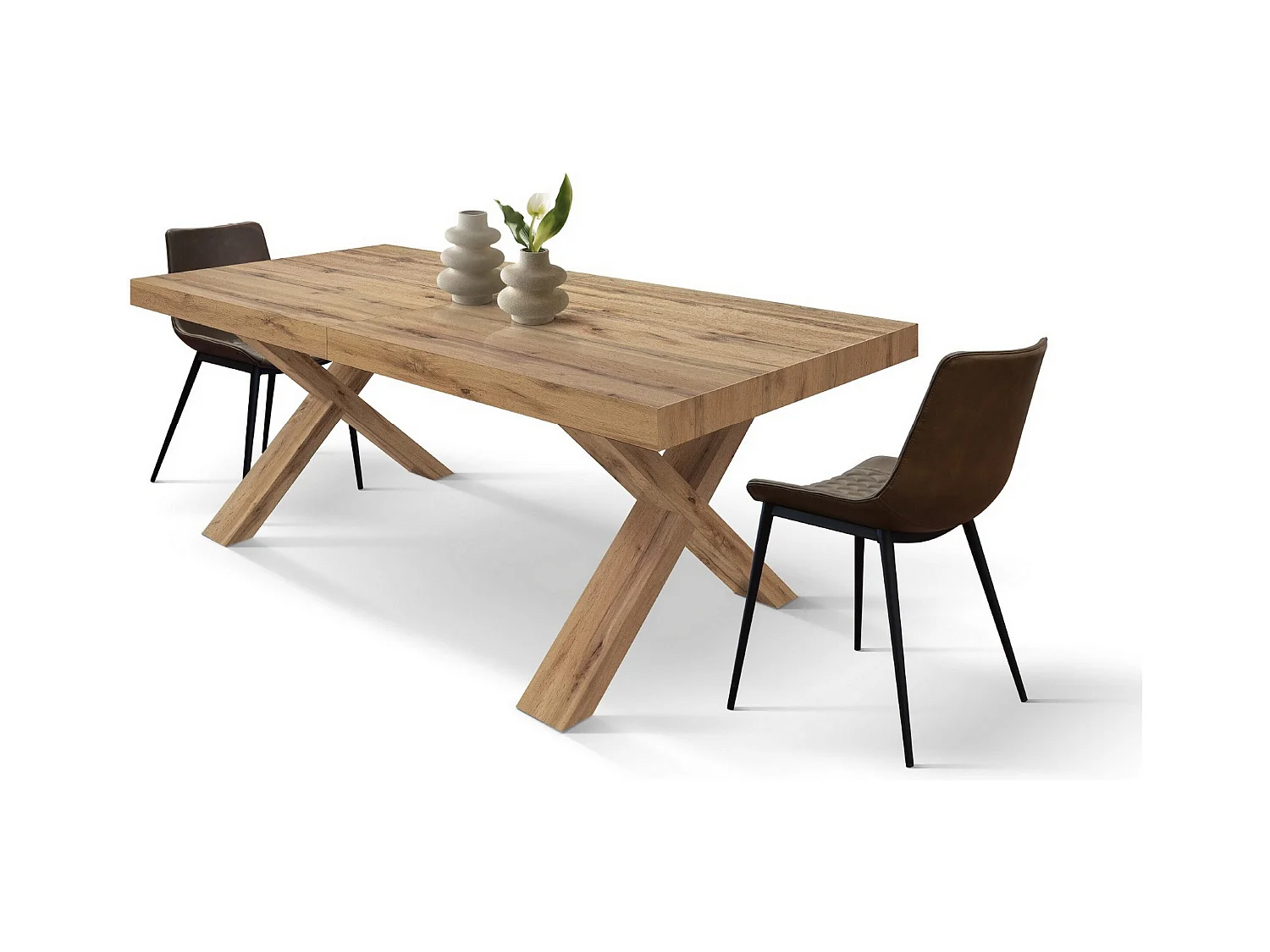 Mesa de madeira com efeito de carvalho, pernas de carvalho, ext.160x90-240x90cm - AMALFI