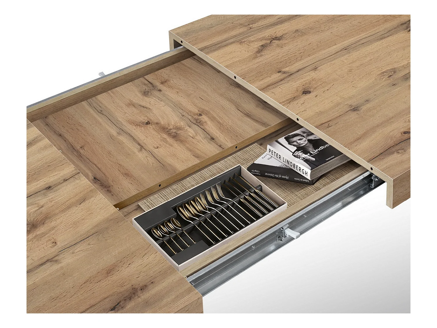 Mesa de madeira com efeito de carvalho, pernas de carvalho, ext.160x90-240x90cm - AMALFI