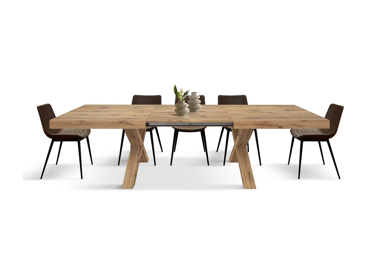 Table en bois effet chêne, pieds en chêne, ext.160x90-240x90cm - AMALFI
