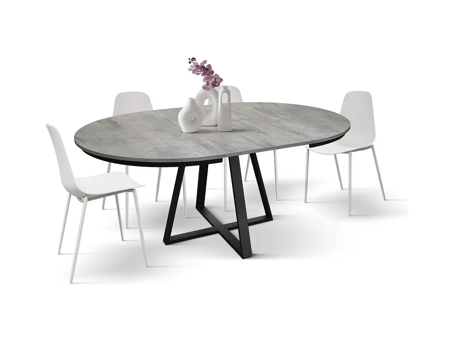 Ronde tafel in cementgrijs hout, antraciet onderstel, ext.⌀120 - PANTELLERIA
