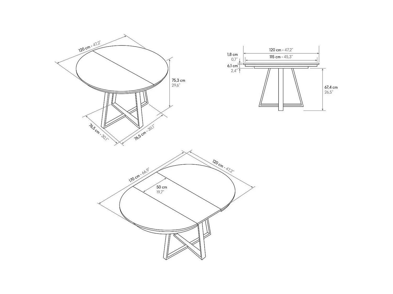 Ronde tafel in cementgrijs hout, antraciet onderstel, ext.⌀120 - PANTELLERIA