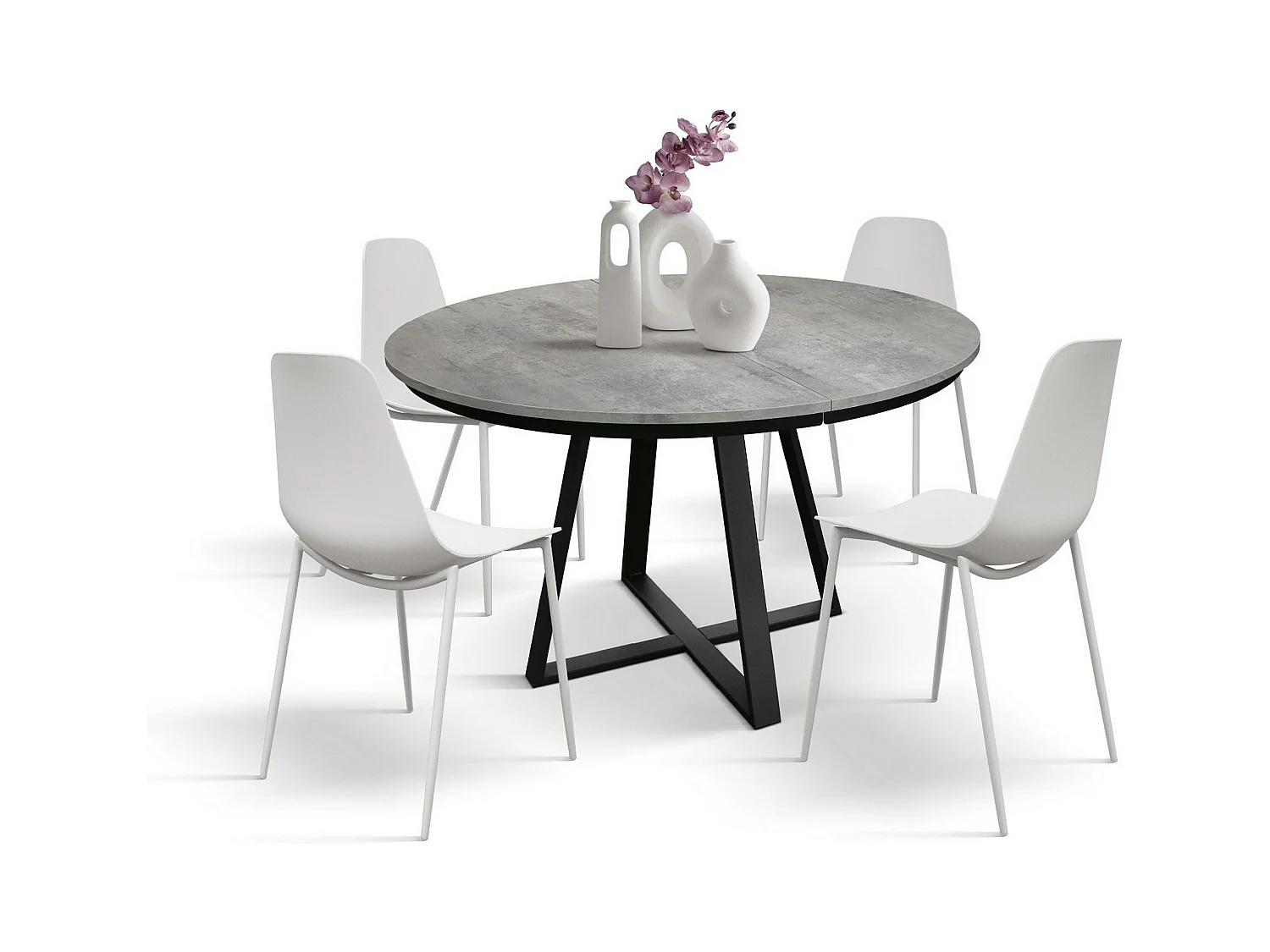 Ronde tafel in cementgrijs hout, antraciet onderstel, ext.⌀120 - PANTELLERIA