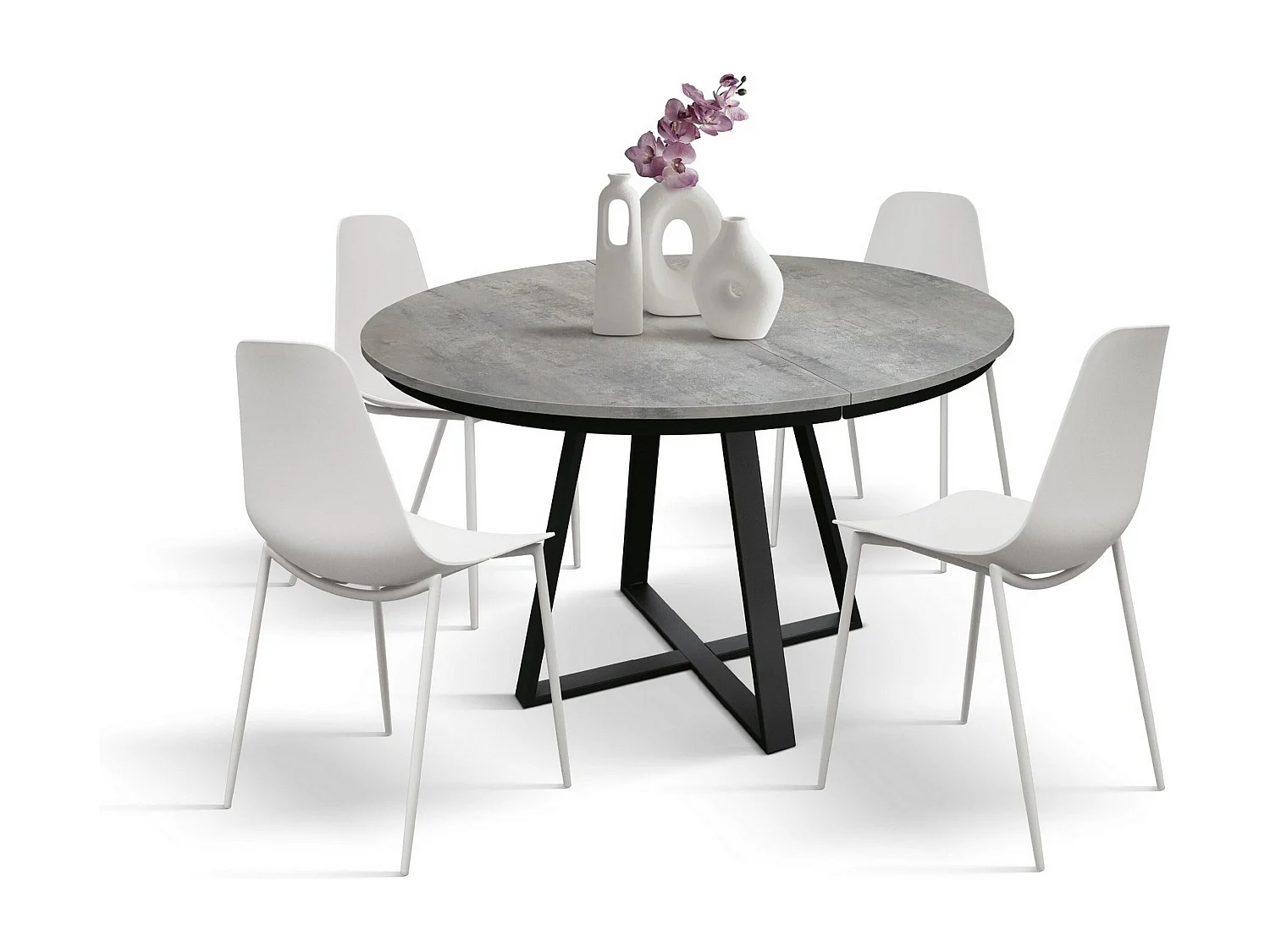 Table ronde en bois gris ciment, base anthracite, ext.⌀120 - PANTELLERIA