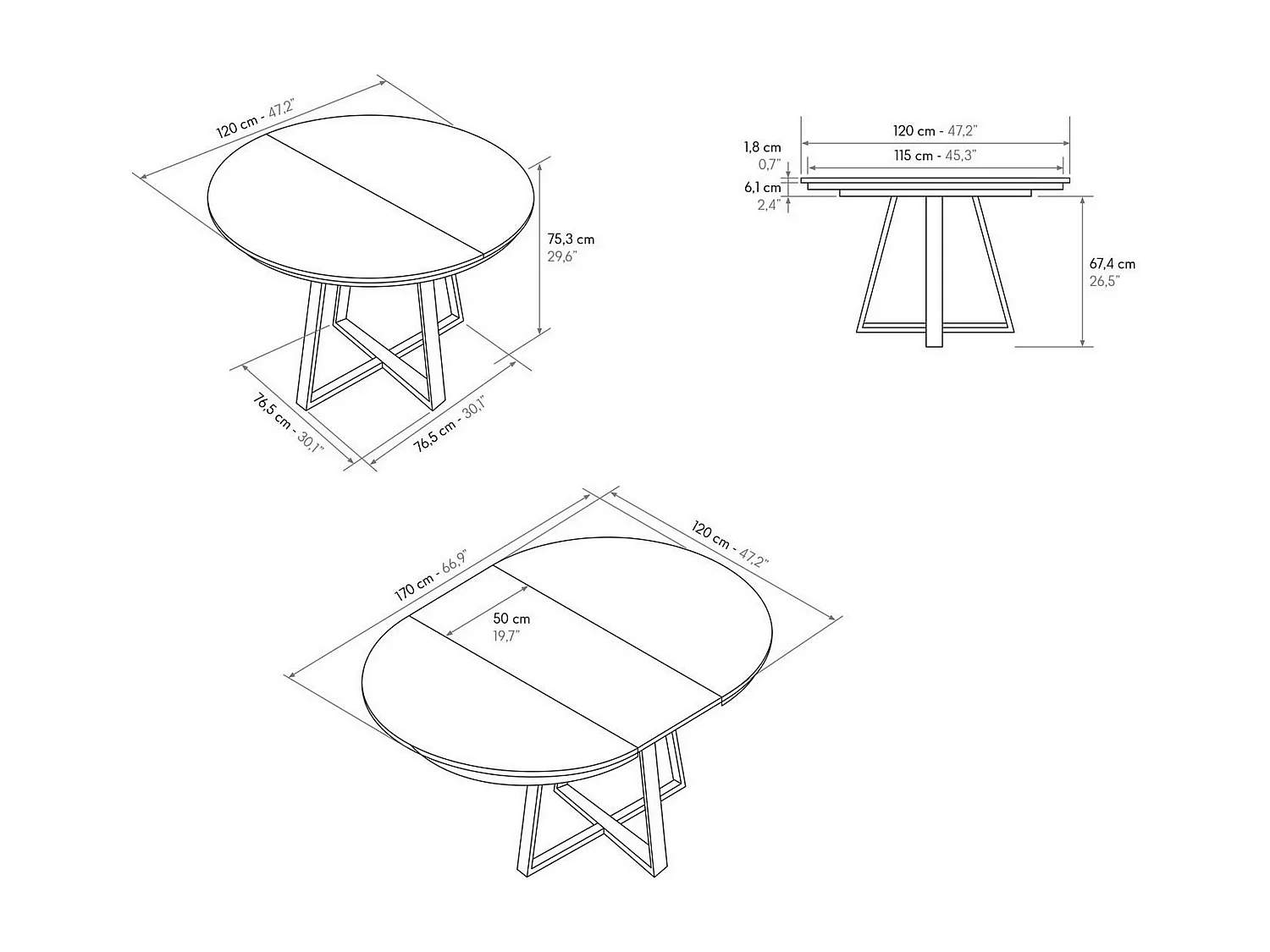 Table ronde en bois gris ciment, base anthracite, ext.⌀120 - PANTELLERIA
