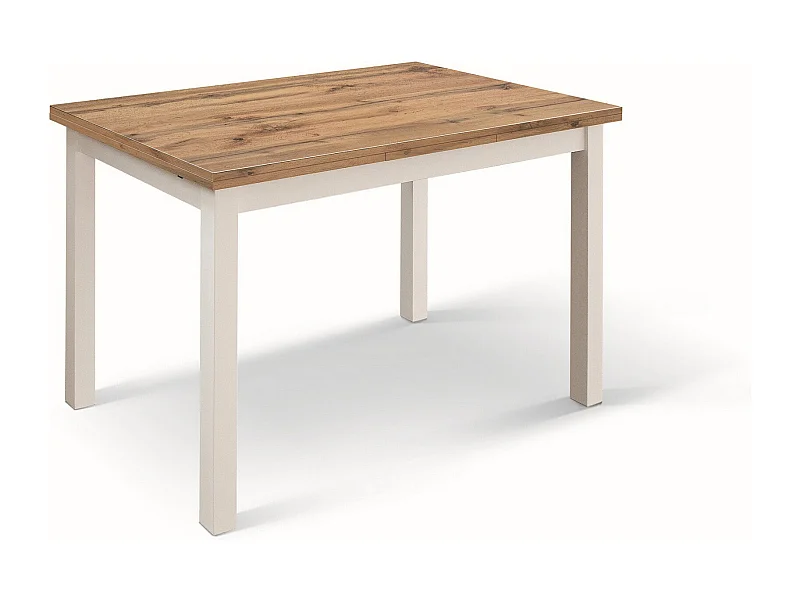 Holztisch in Eiche-Optik, weiße Beine, Verlängerung 110x70cm-190x70cm - POSITANO