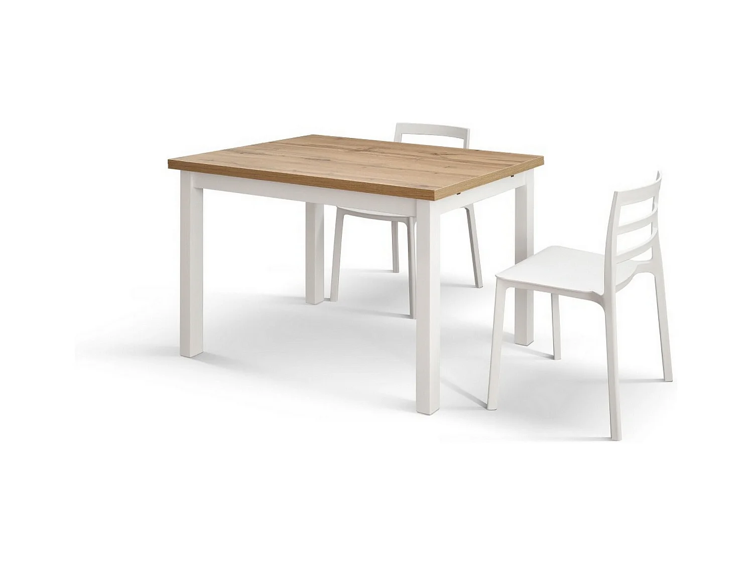 Holztisch in Eiche-Optik, weiße Beine, Verlängerung 110x70cm-190x70cm - POSITANO