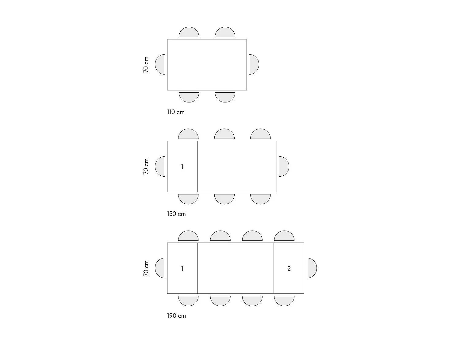 Table en bois effet chêne, pieds blancs, rallonge 110x70cm-190x70cm - POSITANO