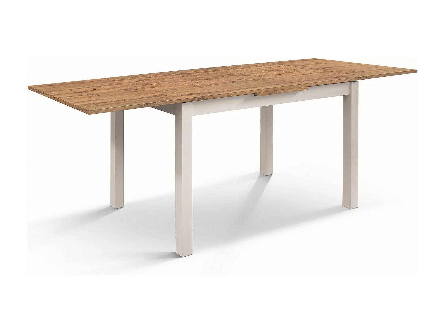 Table en bois effet chêne, pieds blancs, rallonge 110x70cm-190x70cm - POSITANO