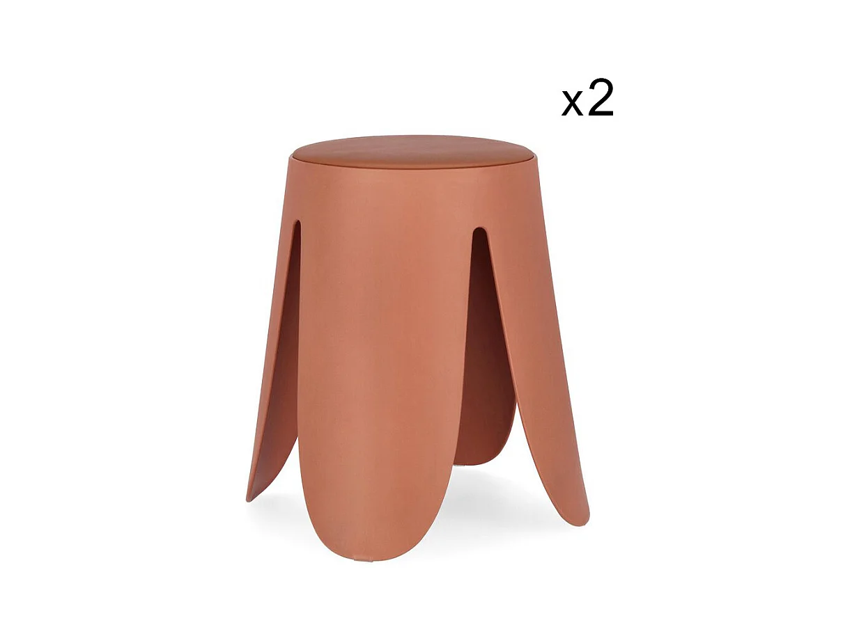 2er Set Hocker aus terrakottafarbenem Polypropylen - IMOGEN